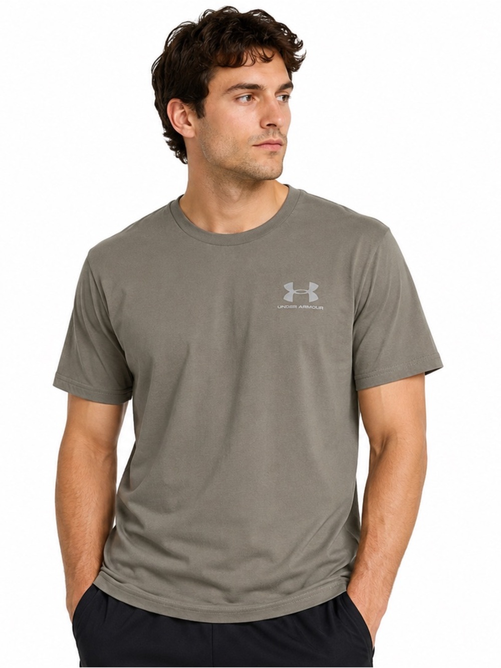 Under Armour Men's Short Sleeve Logo Tee in Olive Gray